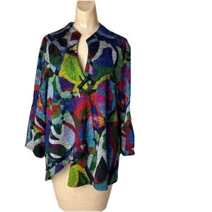 Joseph Ribkoff Asymmetrical One Button Jacket Topper Sz US 14 artsy colorful fun